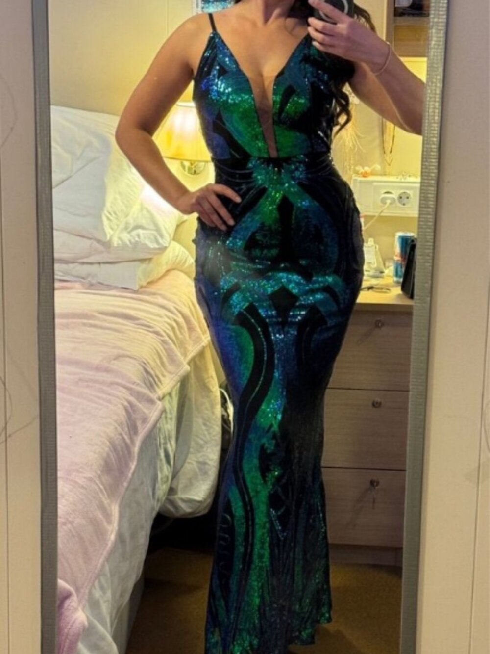Green Glamorous Women's Backless sequin formal bodycon Long Evening Gown Dress - Picture 9 of 11